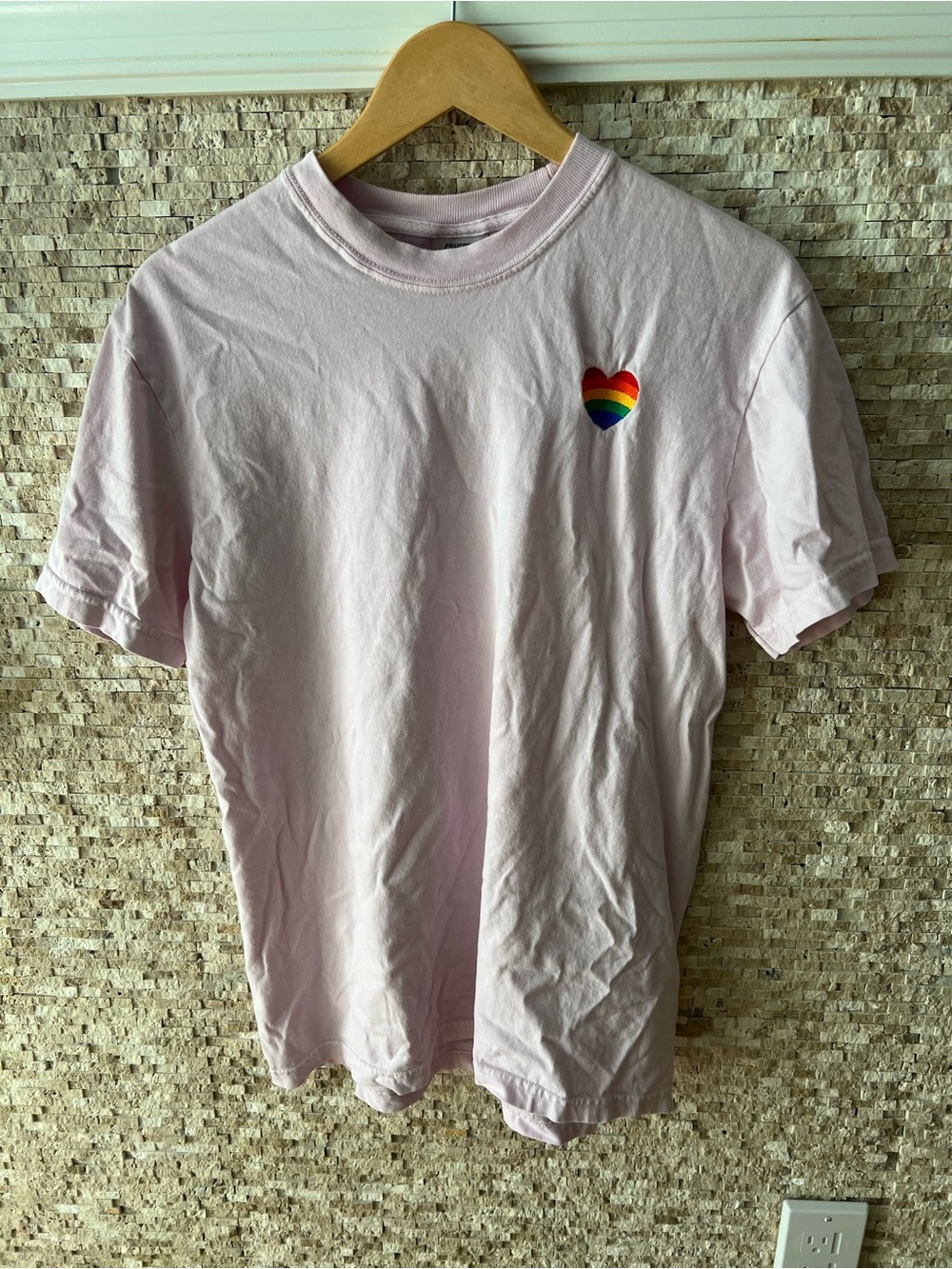 Unisex Comfort Colors Light Pink Crewneck Tee with Rainbow Embroidery